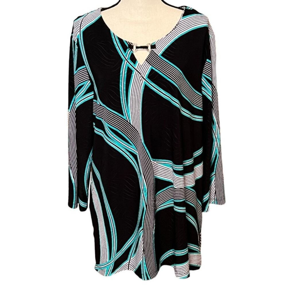 JM Collection Green & Navy Tunic Size 2X